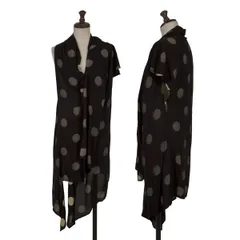 ワイズY's レーヨンドット裏刷り袖アシンメトリードレープカーディガン 黒ベージュ2