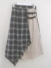 ◇ AS KNOW AS PINKY チェック コーデュロイ 切替 ロング アシメ スカート サイズ＊ グレー系 ベージュ系 レディース  【中古】 【1206160005469】