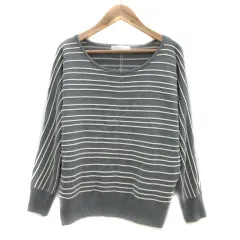 グローブ grove ニット カットソー 長袖 ラウンドネック ボーダー柄 M グレー 白 ホワイト /YS8