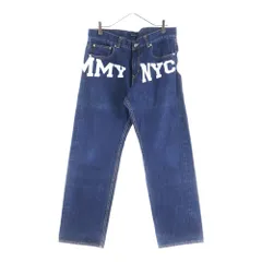 TOMMY HILFIGER (トミーヒルフィガー) ロゴプリント ストレートデニムパンツ インディゴ/ホワイト 21ー4751220ー050