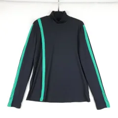 レディース ブラック/グリーン ストライプ タートルネック 長袖Tシャツ(XL)