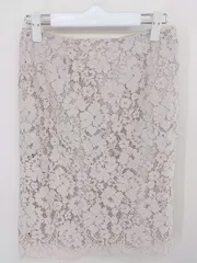 ◇ NATURAL BEAUTY BASIC 総レース バックスリット 膝丈 タイト スカート サイズS ベージュ レディース  【中古】 【1206220000717】