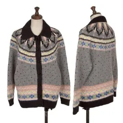 ピンクハウスPINK HOUSE 襟フロントボタンロピーセーターカーディガン 黒グレーピンクM位