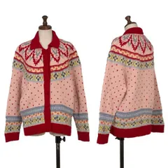 ピンクハウスPINK HOUSE 襟フロントボタンロピーセーターカーディガン 赤ピンクM位