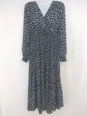 ◇ CORNERS カシュクール 花柄 シャーリング 長袖 ロング ギャザー ワンピース サイズM ブラック マルチ レディース  【中古】 【1206230003555】