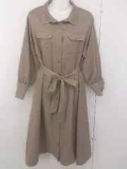 ◇ ◎ Areeam フロントボタン ウエストリボン 長袖 膝下丈 シャツ ワンピース サイズF ライトブラウン系 レディース  【中古】 【1206240001510】