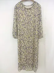 ◇ ROPE PICNIC 花柄 ブラウジング 長袖 膝下丈 ワンピース サイズ38 ベージュ ネイビー イエロー レディース  【中古】 【1206280000474】
