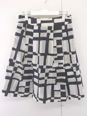 ◇ COMME CA DU MODE 幾何学模様 タック ひざ下丈 ギャザー スカート サイズ11 ブラック ベージュ ホワイト レディース  【中古】 【1206290003434】