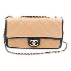 シャネル A92207 ココマーク マトラッセ クルーズライン バイカラー チェーン 2way ショルダー ハンドバッグ 斜め掛け ラムスキン レザー ベージュ ブラック シャンパンゴールド金具 CHANEL（美品）