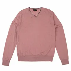 ポールスミス ロンドン Paul Smith LONDON ウール裾ロゴ刺繍Vネックニット ピンク紺M