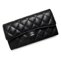 シャネル AP0241 マトラッセ クラシック ロング フラップウォレット 二つ折り長財布 キャビアスキン レザー ブラック シルバー金具 箱付 CHANEL（未使用　展示品）