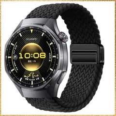 ☆彡送料無料でお届け☆彡Color:ブラック [Hinnwer] 22mm バンド Huawei Watch GT 6 Pro/GT 6/ GT5 Pro/ GT5/4/3 46mm 用, マグネット 弾性 ナイロン 編み込み 時計ベルト 柔らかい 通気性 長