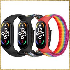 ☆彡送料無料でお届け☆彡Color:深い黒+黒い虹+オフィサーレインボー [Bcuckood] ナイロン時計バンド Xiaomi Mi Band 7/6/5/4/3/Amazfit Band 5 と互換性あり、調節可能で スポーツナイロンループ交換用リストバン