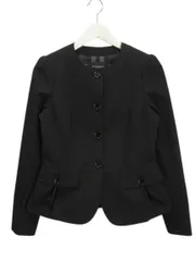 バーバリー ロンドン BURBERRY LONDON ジャガード ノーカラー ジャケット 38 ブラック 黒 アウター 上着 シルク混