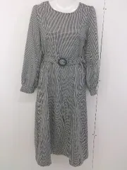 ◇ ◎ FUN ファン ベルト付 千鳥格子 レースアップ 長袖 ロング ワンピース サイズF ブラック ホワイト レディース  【中古】 【1207080006840】