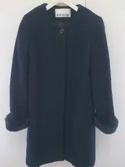 ■ ◎ NATURAL BEAUTY BASIC ノーカラー フェイクファー 長袖 コート サイズM ネイビー レディース  【中古】 【1207080005171】