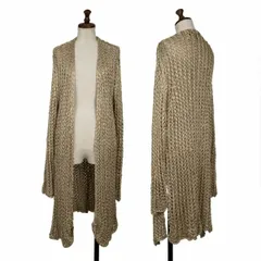 ダナキャラン DONNA KARAN NEW YORK シルク透かし編みボタンレスロングカーディガン ベージュS