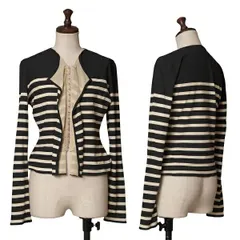 ジャンポールゴルチエファムJean Paul GAULTIER FEMME コットンボーダー裏パワーネットホックカーディガン 黒ベージュ40