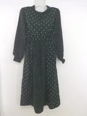 ◇ MAJESTIC LEGON 水玉 ドット 長袖 膝下丈 ワンピース サイズS ブラック オフホワイト レディース P  【中古】 【1208230014043】