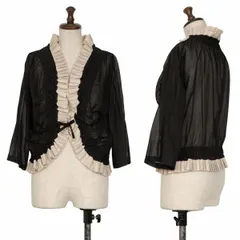 プルドゥpour deux フリル切替コットンボレロカーディガン 黒ベージュ1