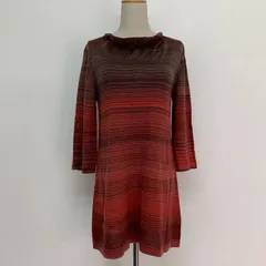 日本製 CORDIER コルディア ニット ロングカットソー ワンピース 七分袖 レッド系 レディース サイズ42 Lサイズ程度