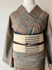 【希少】郡上紬 着物 多色縞模様 正絹 手織り カジュアル普段着 サイズゆったり［K172］