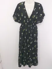 ◇ GREENROOM FREAK'S STORE 花柄 フレンチスリーブ ロング ワンピース サイズF ブラック マルチ レディース P  【中古】 【1208270002659】
