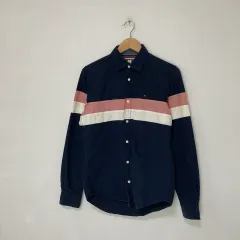 Tommy Hilfiger ヴィンテージ バイカラー シャツ ネイビー シャツ メンズ XS