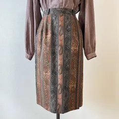 日本製 グレーブラウンペイズリー柄 ウール スカート 花柄 総柄 昭和レトロ ヴィンテージ