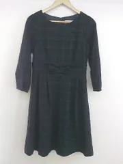 ◇ couture brooch クチュールブローチ チェック 長袖 膝丈 ワンピース サイズ38 ネイビー グリーン レディース P  【中古】 【1209060008332】