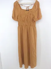 ◇ w closet スクエアネック シャーリング バックリボン 半袖 膝下丈 ワンピース サイズF オレンジ レディース P  【中古】 【1209090001921】