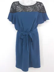 ◇ ◎ Rire Fete レース切替 ウエストゴム 半袖 ミニ ワンピース サイズ38 ブルー系 ブラック レディース P  【中古】 【1209090000931】