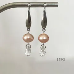 天然色ローズピンク・高級淡水パール＆クリスタル　ピアス　・・✽・・　〈真珠　サージカルステンレス　結婚式　ウェディング〉