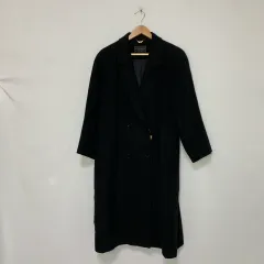 ヴィンテージ カシミア 100% ユニセックス ダブル ボタン ブラック ロング コート