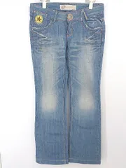 ◇ REDPEPPERJEANS ダメージ加工 刺繡 ローライズ フレア ジーンズ デニム パンツ サイズ W26 インディゴ レディース P  【1209120003505】