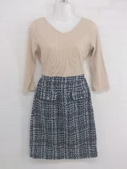 ◇ tocco closet トッコ クローゼット 切替 長袖 ミニ ワンピース サイズM-L ベージュ系 ブラック ホワイト レディース P  【中古】 【1209140007286】