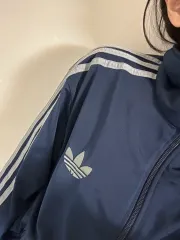 レア アディダス 旧モデル ジャージ ネイビー グレー 灰 南会 灰 줄 トラックジャージ ジップアップ