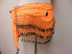 ベリーダンス◆コイン付ヒップスカーフ◆オレンジ