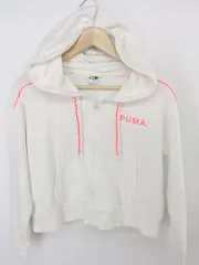 ◇ PUMA プーマ ネオンカラー ロゴ 長袖 ジップアップ パーカー サイズS ホワイト ピンク系 メンズ P  【中古】 【1209160001554】