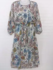 ◇ Two Faces トゥーフェイシーズ 花柄 長袖 ロング ワンピース サイズF ホワイト系 ブルー系 マルチ レディース P  【中古】 【1209200006501】