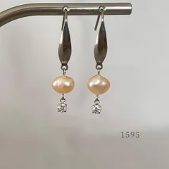 天然色オレンジ・淡水パール＆キュービックジルコニア　ピアス　・・✽・・　〈真珠　サージカルステンレス　フック〉