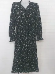 ◇ MAJESTIC LEGON マジェスティックレゴン 花柄 長袖 膝下丈 ワンピース サイズM ブラック グレー グリーン レディース P  【中古】 【1209210003446】