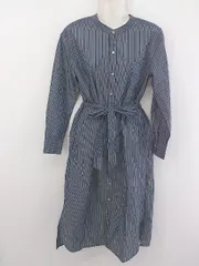 ◇ ◎ ROPE PICNIC ロペピクニック ストライプ 長袖 膝下丈 ワンピース サイズ36 ネイビー ホワイト レディース P  【中古】 【1209210005365】