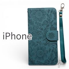 ■iPhone 17/16e/17e■iPhoneSE2/SE3/7/8■iPhone13/14 꽃무늬 아이폰 수첩형 케이스 iphone 커버 세련된 그린 보타니컬 아이폰 아이폰 스트랩 첨부 어른 그린 그린