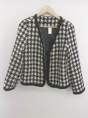 ◇ meridian メリディアン チェック ラメ 長袖 ノーカラー ジャケット ブラック ホワイト レディース P  【中古】 【1209270002977】のサムネイル