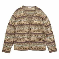 パパスPapas ウールくるみボタンフェアアイルニットカーディガン モカマルチM位