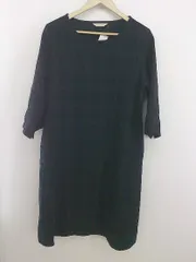◇ Branch m' クルーネック チェック ウール 長袖 膝下丈 ニット ワンピース サイズF ネイビー グリーン レディース P  【中古】 【1209280003179】
