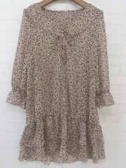 ◇ Live in comfort リブインコンフォート シアー 花柄 長袖 ブラウス カットソー サイズM ブラウン マルチ レディース P  【中古】 【1210030003752】