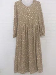 ◇ any SiS エニィスィス 総柄 長袖 膝下丈 ワンピース サイズ2 ベージュ系 ホワイト レディース P  【中古】 【1210030001680】