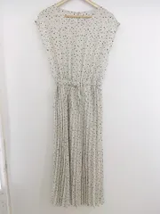 ◇ LOWRYS FARM ドット ウエストゴム フレンチスリーブ ロング ワンピース サイズF ライトグレー ブラック レディース P  【中古】 【1210050000328】